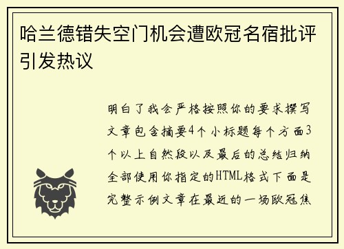哈兰德错失空门机会遭欧冠名宿批评引发热议 哈兰德错失空门机会遭欧冠名宿批评引发热议